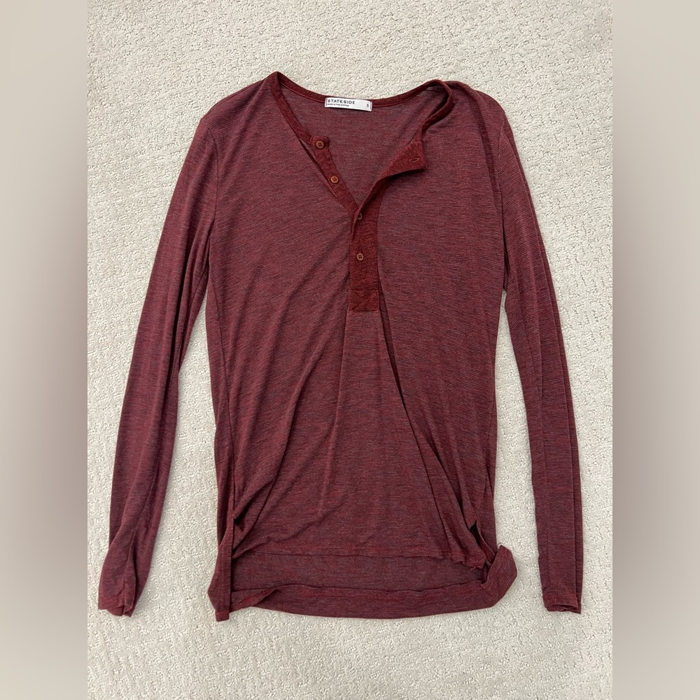 Stateside Maroon Long Sleeve Striped Henley Top Shirt